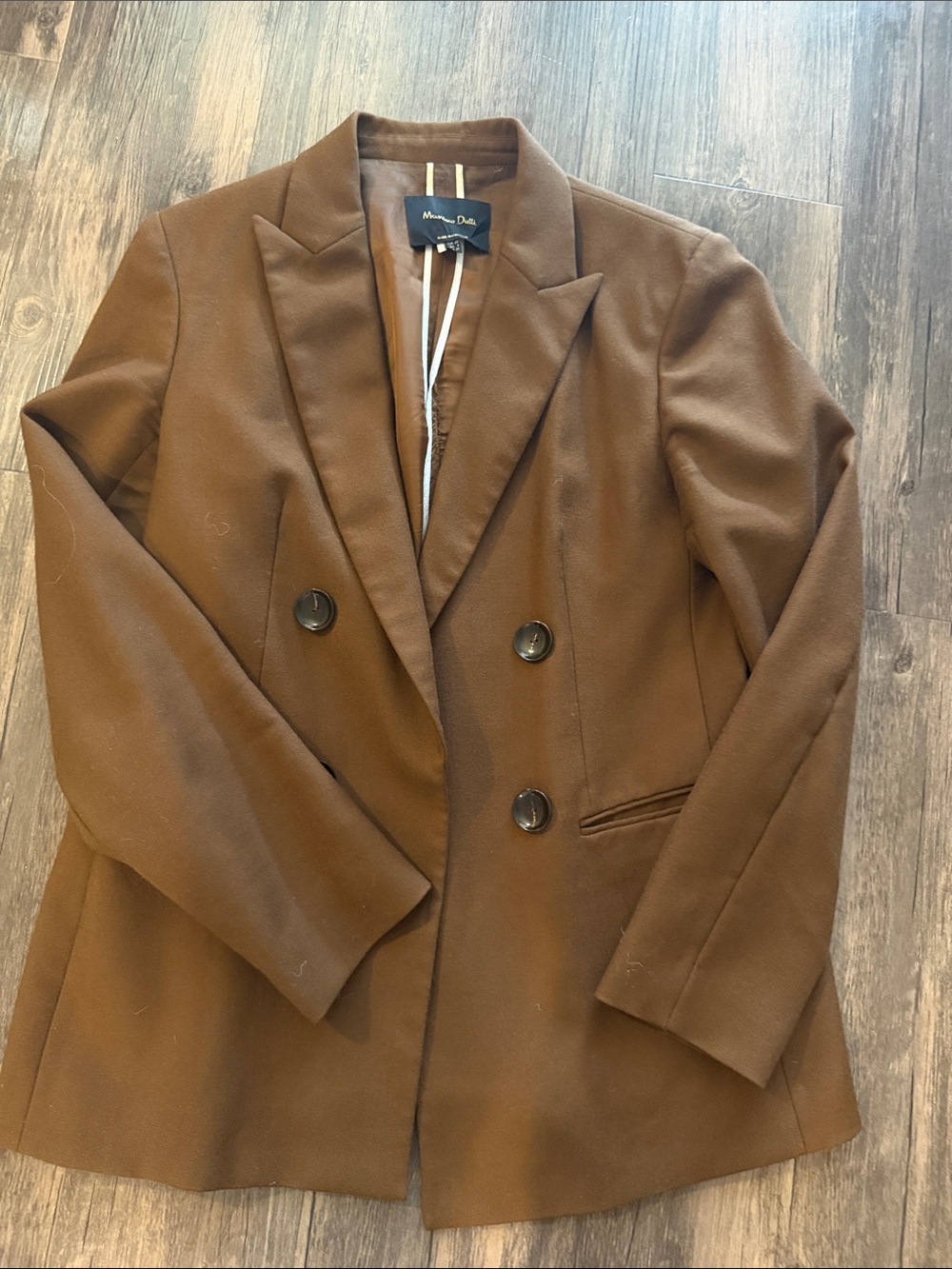 Massimo Dutti Camel Brown Double-Breasted Blazer
